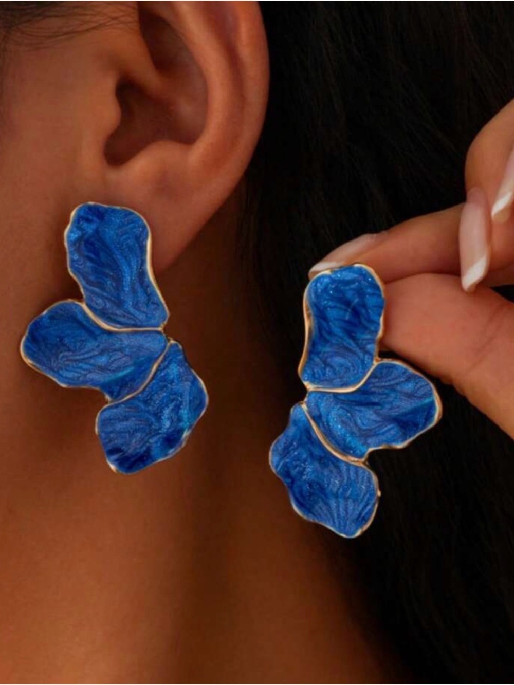 Blue Floral Petal Statement Earrings - Women Jewelry